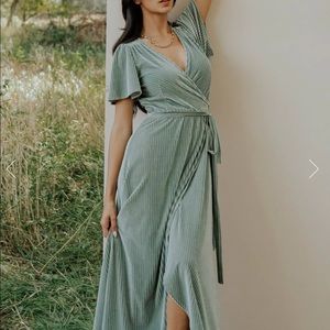 Baltic Born Andi Ribbed Velvet Wrap Dress in Sage